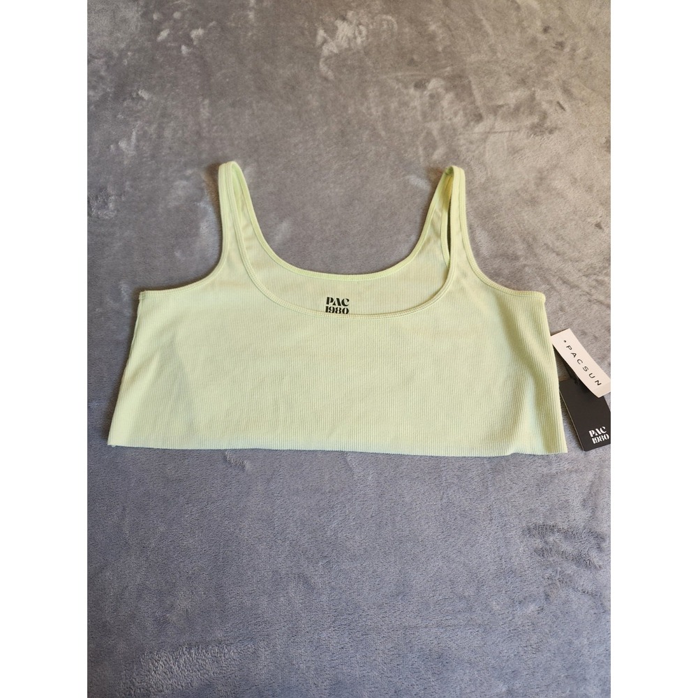 New Pac 1980 Pacsun Women Lime Green Yellow Sleeveless Top M Tank Medium Cropped
